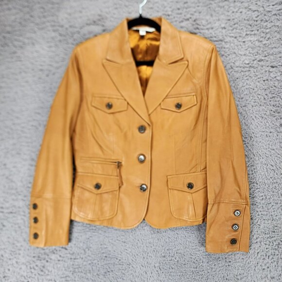 Austin Reed Jackets & Blazers - Austin Reed Jacket Womens 8 Brown Leather Long Sleeve 3 Button Blazer